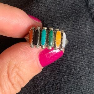 Zuni 💍 silver mother of pearl, malachite, onyx, spiny oyster, turquoise, coral
